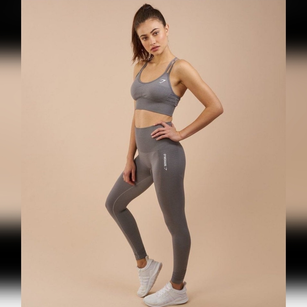 Gymshark High Wasted Seamless Leggings, Slate Grey Marl, Size M